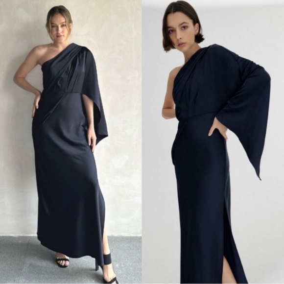 Significant Other Kelsie Gown Maxi Dress in Midnight Dark Navy One Shoulder Sz 2 - Picture 3 of 8